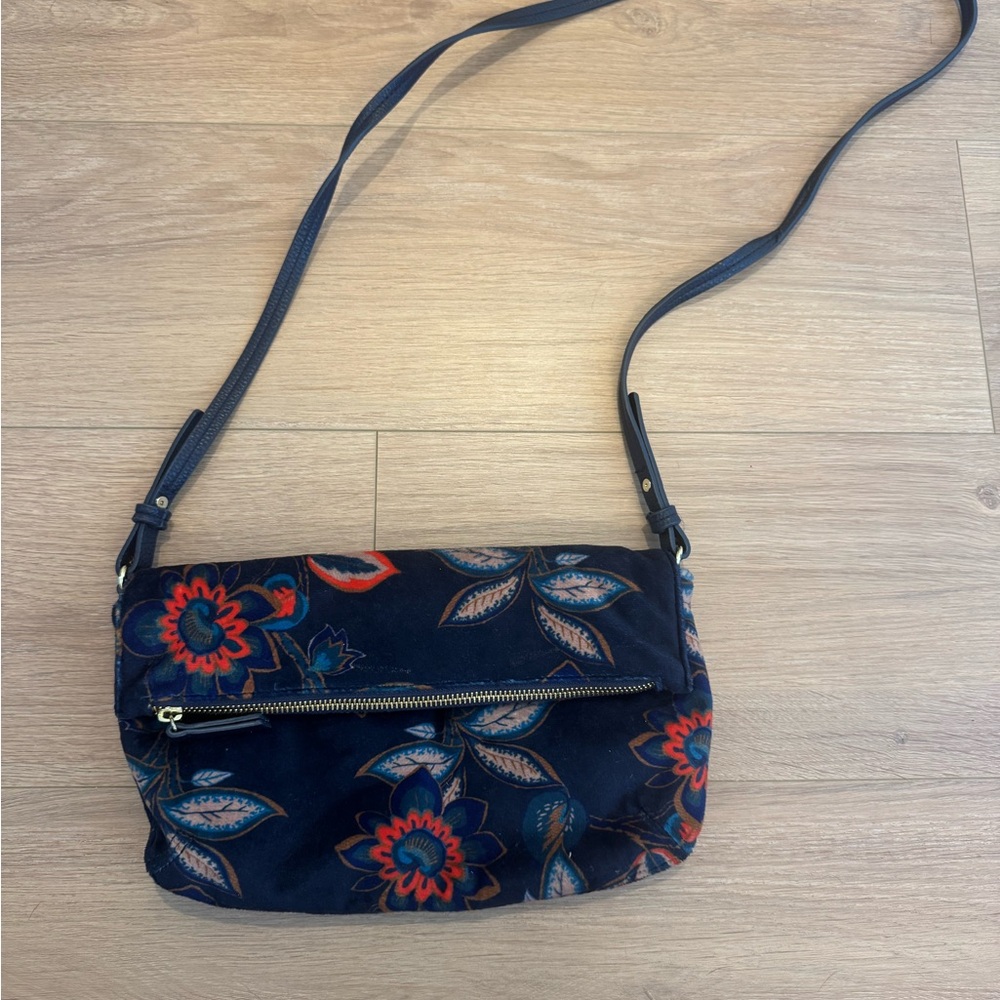 Target Navy Velvet Crossbody Bag with Floral Pattern